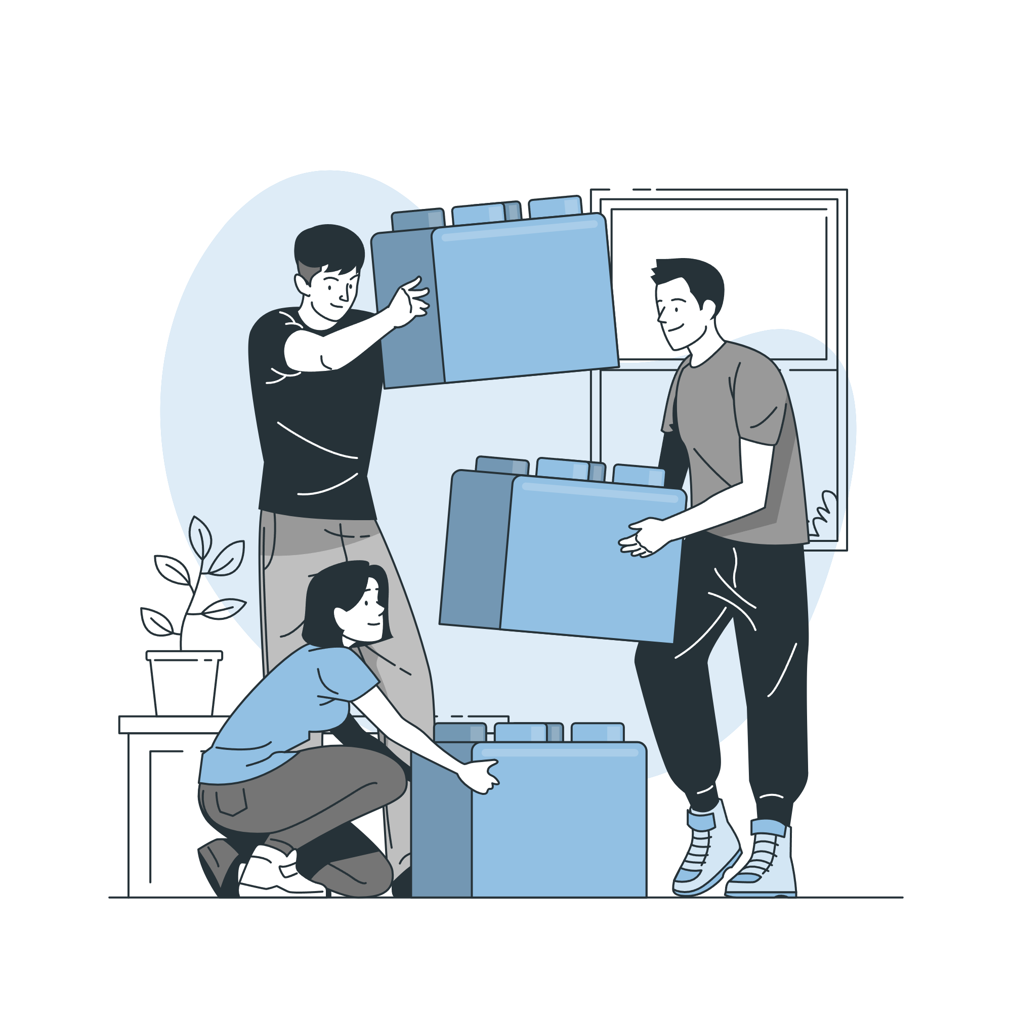 Ilustración personas sosteniendo bloques
